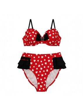 Disney Minnie Mouse Polka Dot Ruffle High Waisted Swimsuit Set Size M